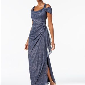 Alex Evenings Cold-Shoulder Draped Metallic Gown